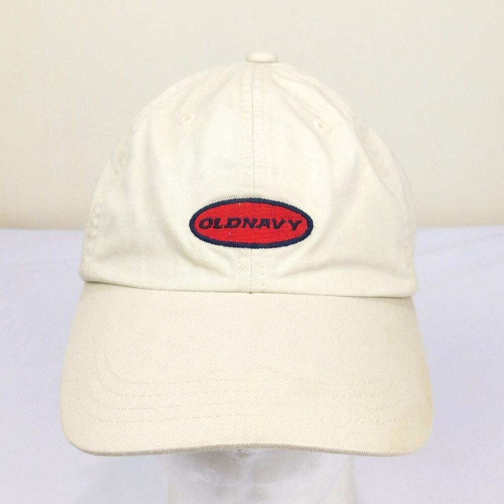 Vintage Y2K Old Navy Dad Hat Cream Red Blue Oval Logo Strapback Cap